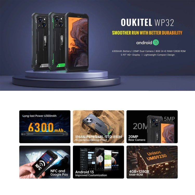 Oukitel WP32, IP68/IP69K, 5.93 inch Android 13 Unisoc Tiger T606 Octa-core, NFC, OTG, Network: 4G Oukitel WP32, IP68/IP69K, 5.93 inch Android 13 Unisoc Tiger T606 Octa-core, NFC, OTG, Network: 4G